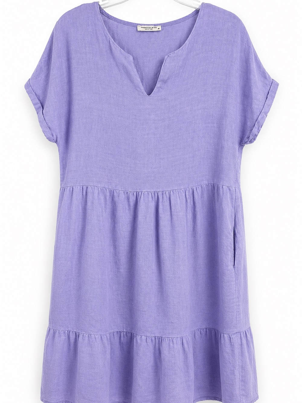 Francesca Bettini Italy 100% Linen Lavender Tiered Shift Dress M